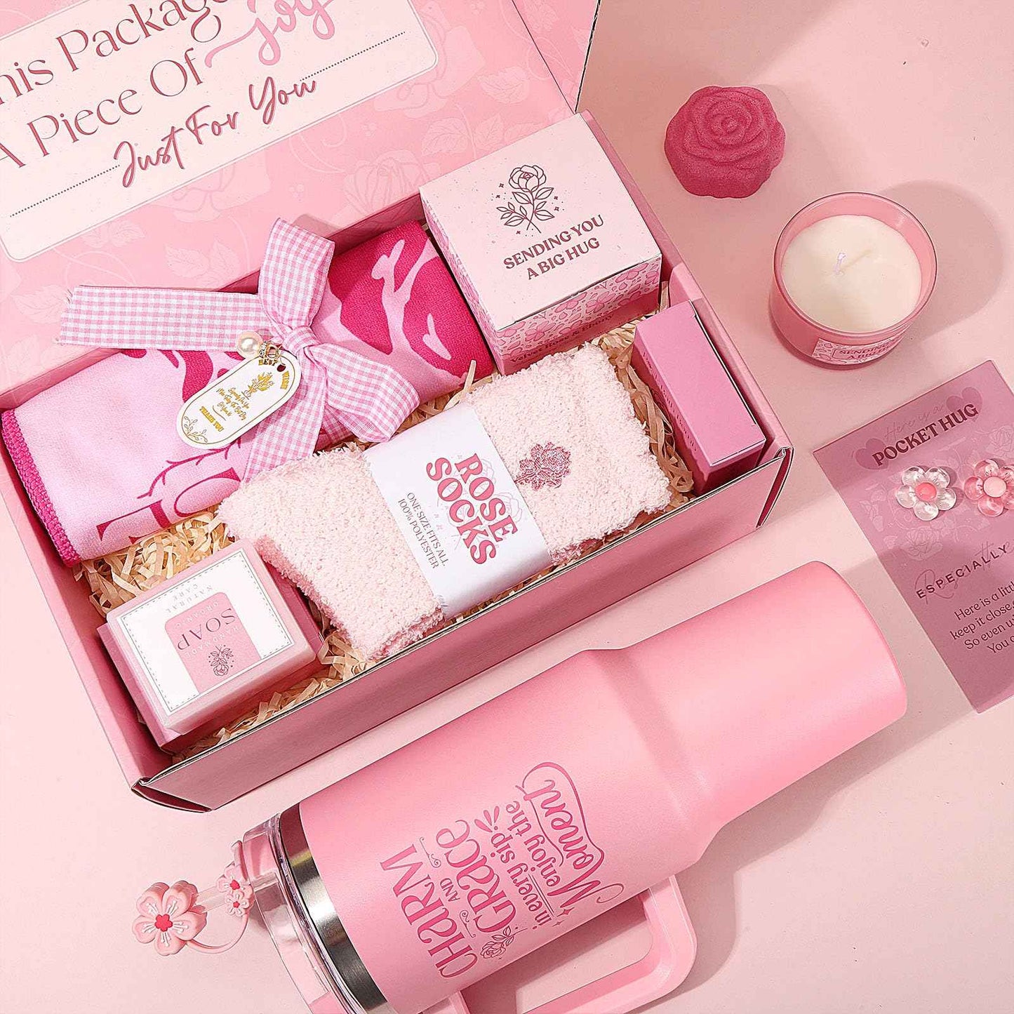 Self Care Gifts for Women Birthday Gift - Get Well Gifts Basket Thank You Gifts, Rose Relaxing Spa Gift Basket Self Care Package for Women Her Mom Friend Wife Sister Best Friend Coworker Nurse Teacher