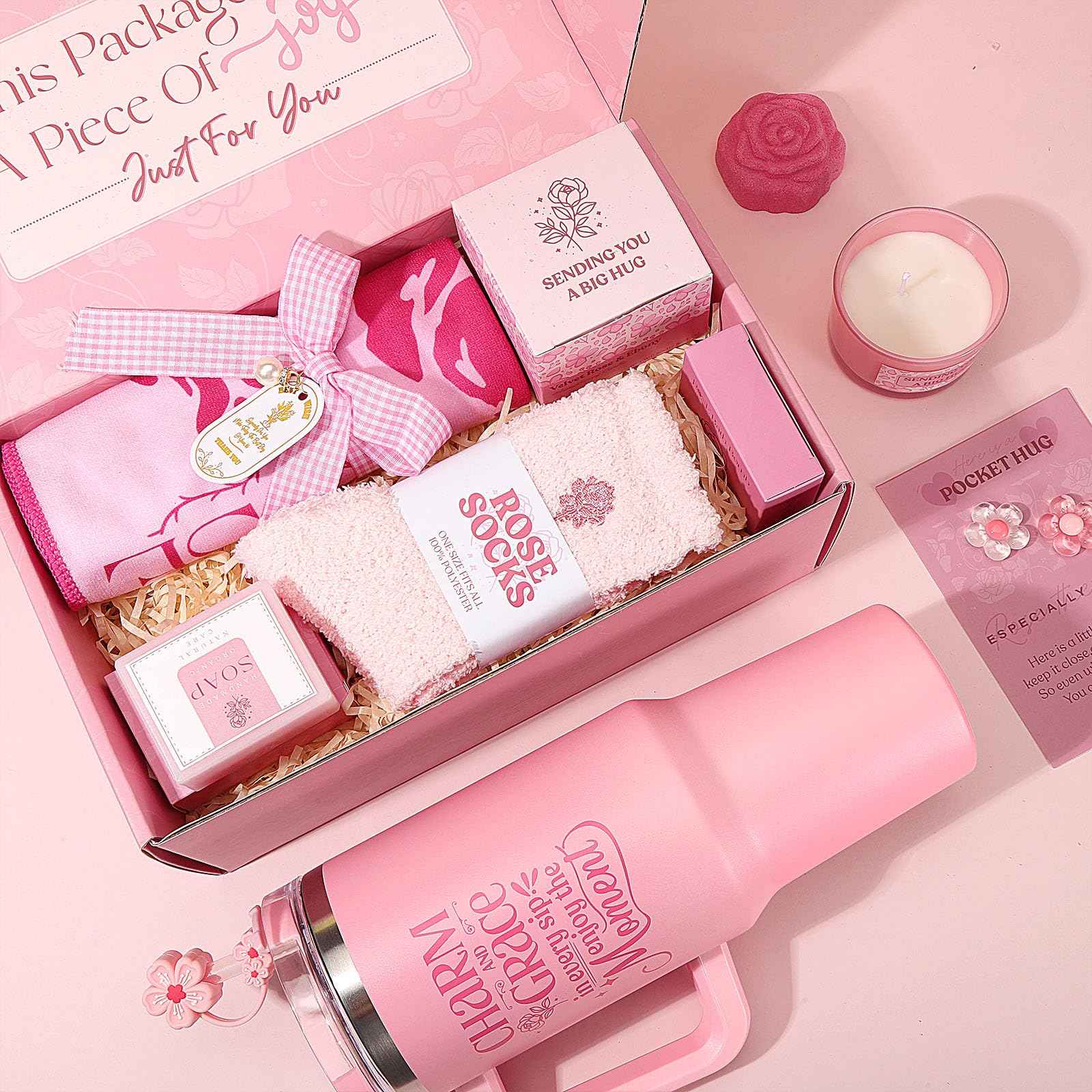 Self Care Gifts for Women Birthday Gift - Get Well Gifts Basket Thank You Gifts, Rose Relaxing Spa Gift Basket Self Care Package for Women Her Mom Friend Wife Sister Best Friend Coworker Nurse Teacher