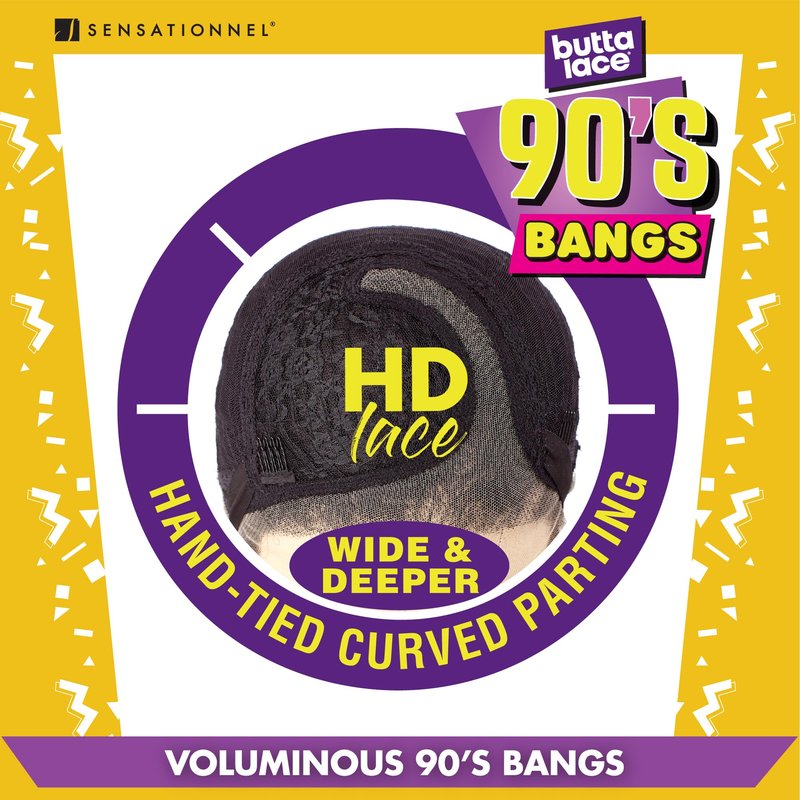 Sensationnel Butta Lace 90Sbangs Wigs - Unit 903 Glueless Wide Deep Part Synthetic Preplucked Hairline (1B OFFBLACK)