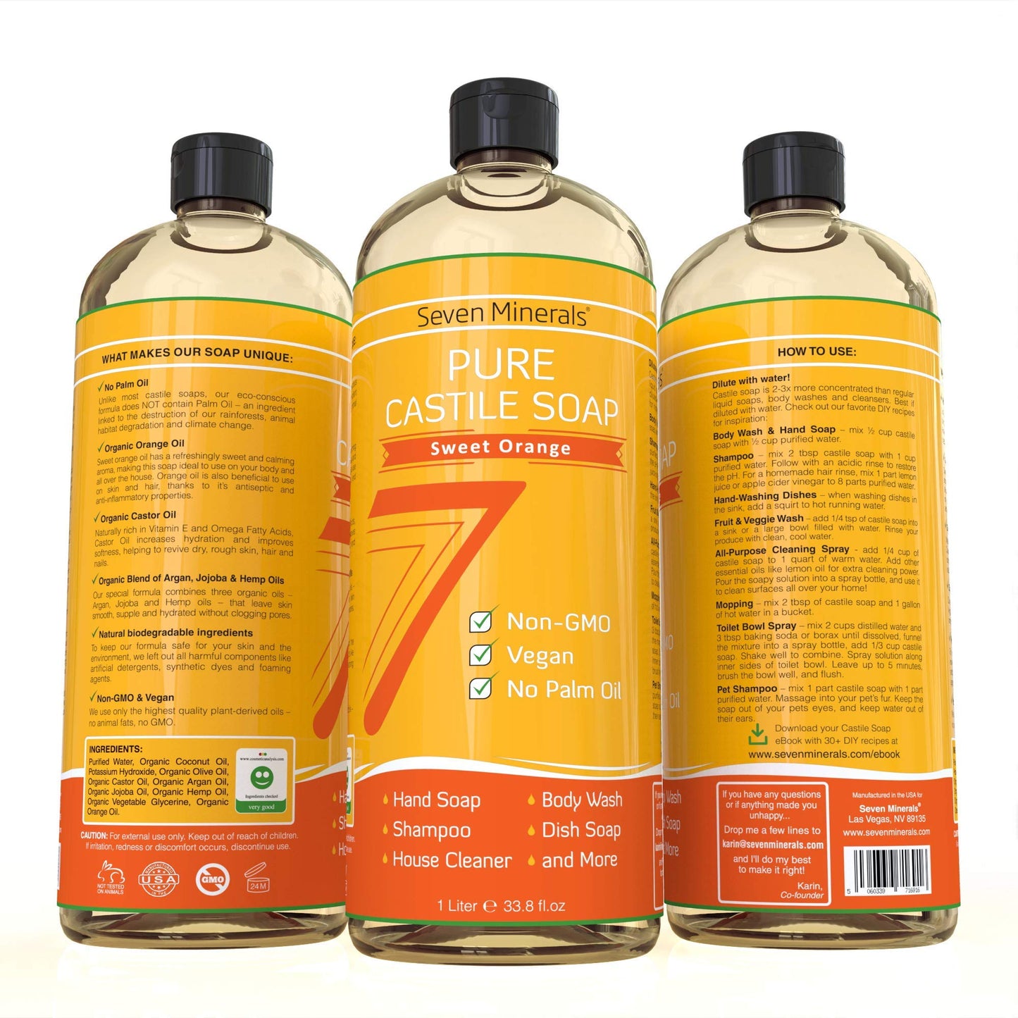 Seven Minerals Sweet Orange Castile Soap & Lemon Castile Soap (33.8 fl oz)