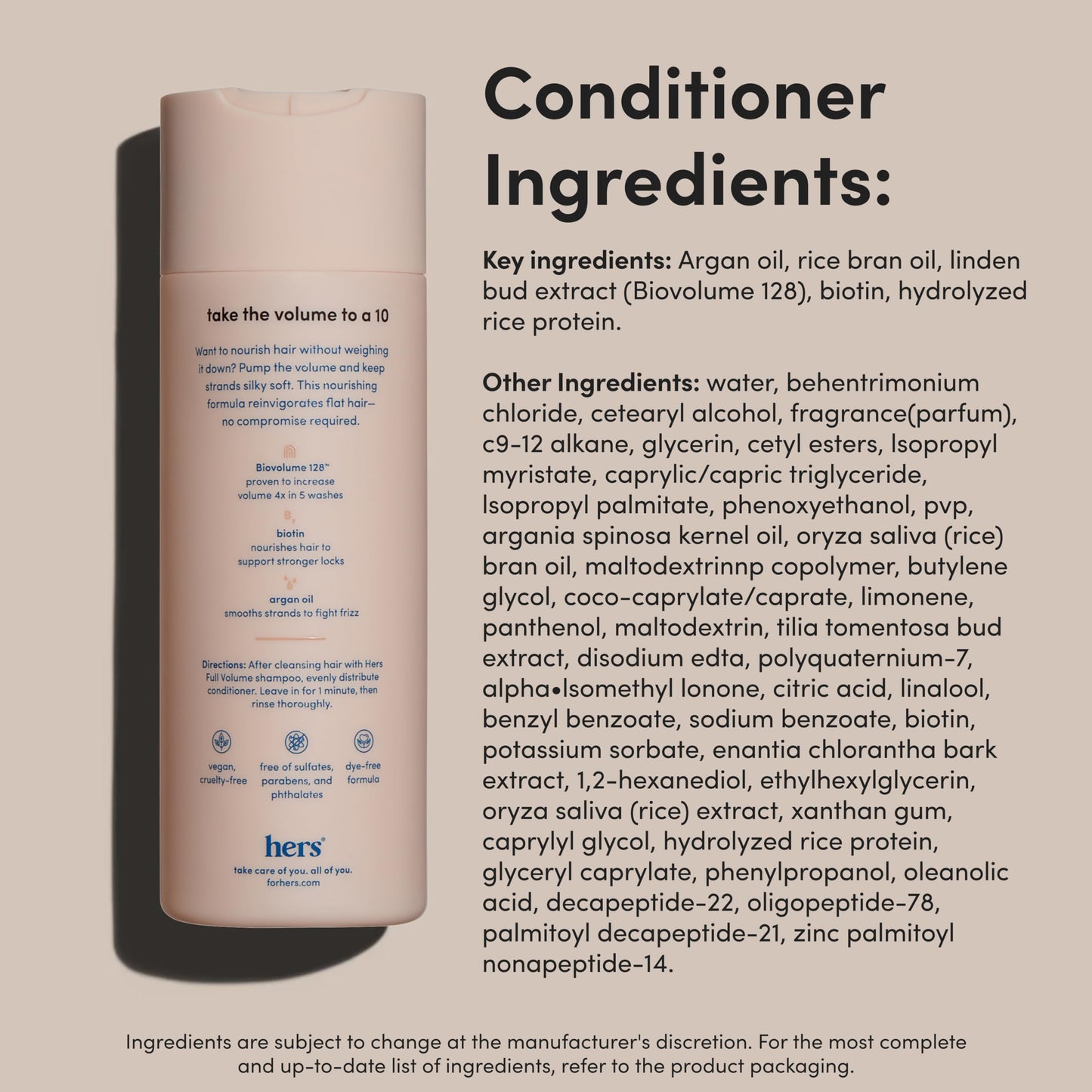 hers Full Volume Shampoo & Conditioner Set - Biovolume 128 & Biotin Formula - Volumizing, Shine-Boosting Hair Care - Paraben-Free - Coastal Cedar Citron Scent - 6.4 Fl Oz, 2 Count