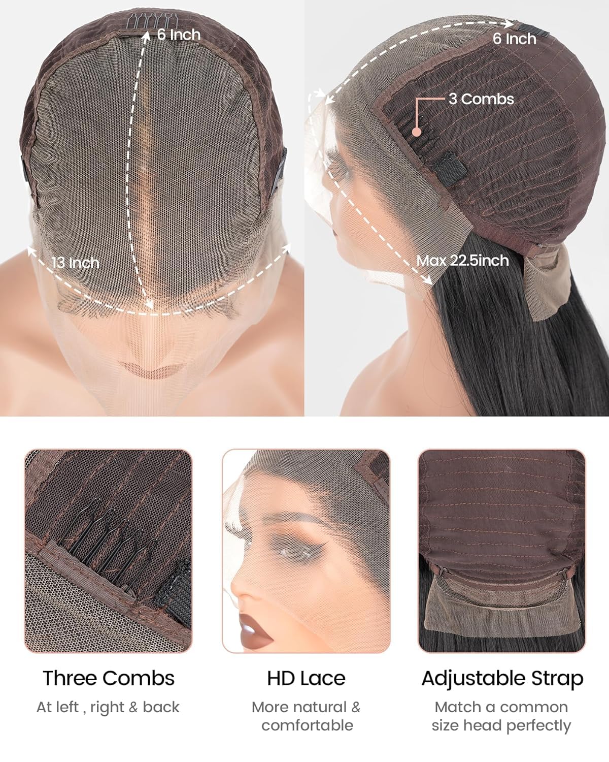 Looxey Lace Front Wigs for Black Women 13X6 Long Layered Straight Wig with Baby Hair Synthetic Hair Soft As Human Hair 24 Inch 1B Black Pre Plucked Bleached Knots Glueless Wig (Natural Black)