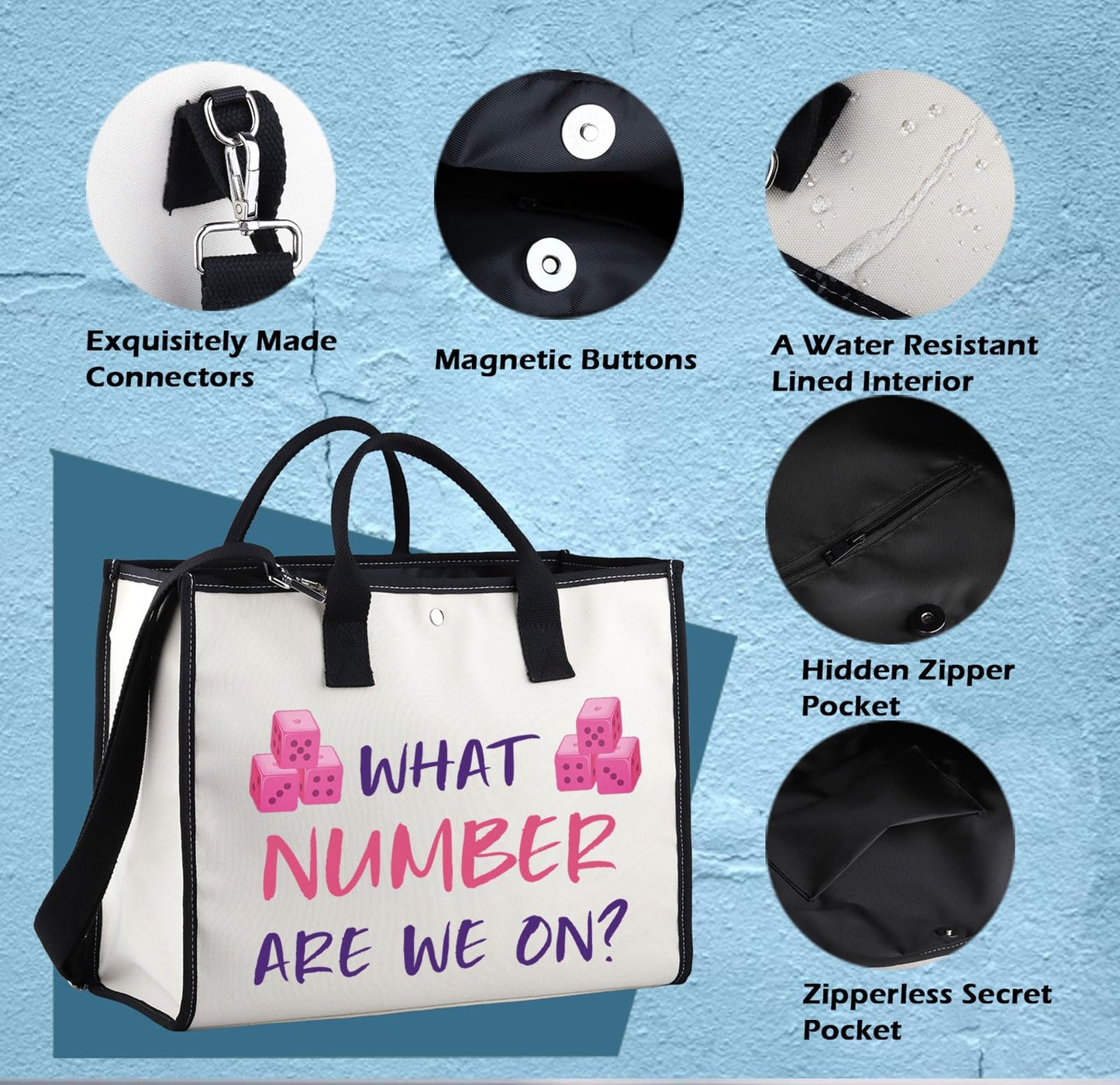 Dice Game Tote Bag Party Gift Zipper Pouch Dice Game Player Gift Tote Cosmetic Bag (WHAT NUMBER tote2)