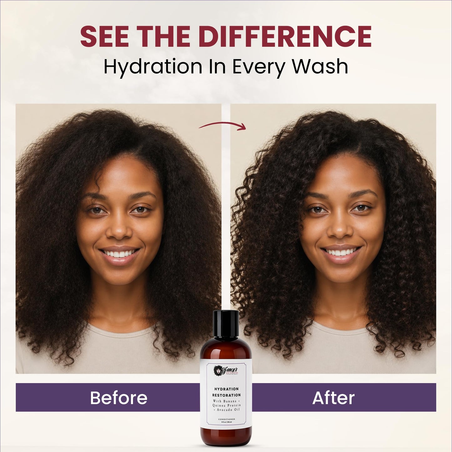 Fancy's Hair Innovation Hydration Restoration Conditioner, Deep Moisturizing, Protein-Enriched, For Curly Hair, Reduces Tangles & Breakage, With Banana Extract & Quinoa Protein