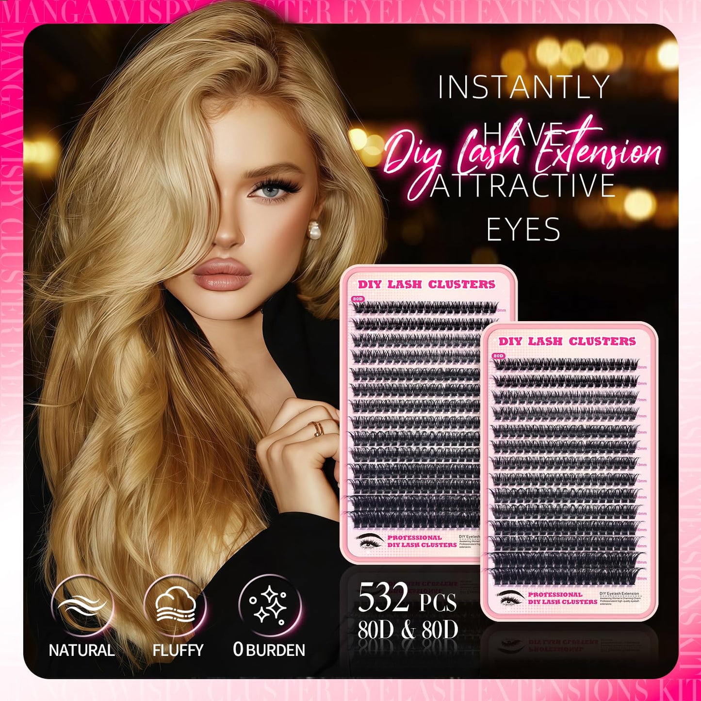 532pcs Fluffy Lash Clusters Manga Cluster Eyelash Extensions DIY Lashes Kit