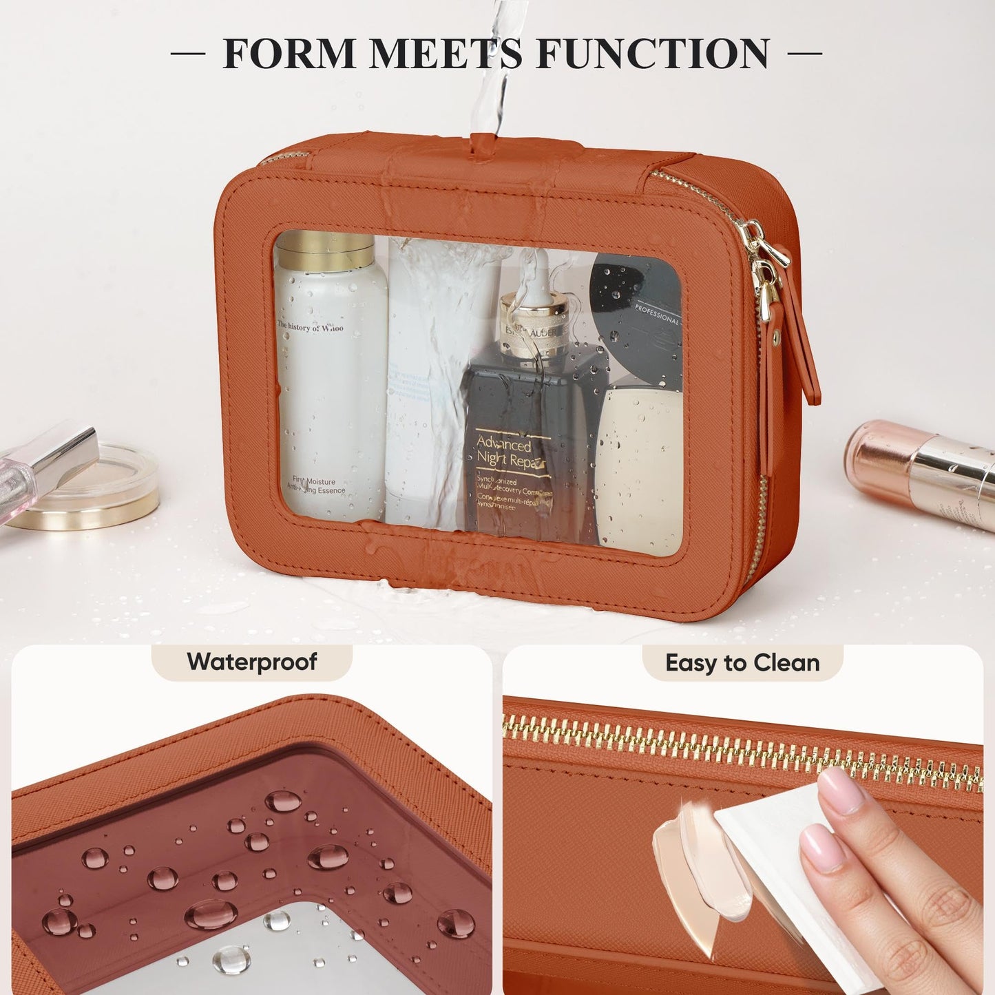 MSTONAL Clear Makeup Bag, Travel Toiletry Bag Cosmetic Case for Women, Waterproof Portable Make Up Skincare Pouch with Zipper, Compact Car Organizer Bag for Essentials, Mini & Medium, Hot Pink