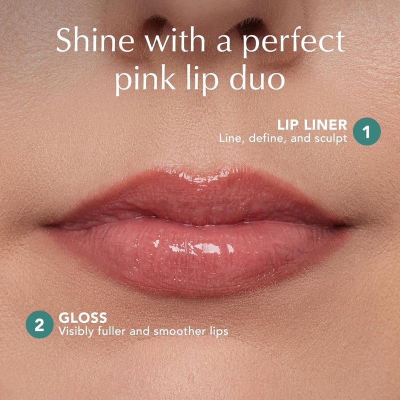 Perfect Pink Pout Lip Gloss & Liner Set - Vegan Lip-Plumping Gloss & Long-Wear Liner | Pink Mauve