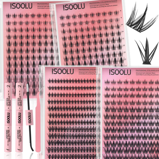 ISOOLU Lash Clusters Manga Individual Lashes Wispy Eyelash Clusters WideSpan Eyelash Extension Kit with Lash Bond and Seal Wet-Look Spiky Cluster Lashes (4Aesthetic‌ Kit)