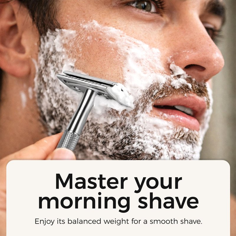 ZOMCHI Double Edge Safety Razor for Men & Women, Metal Razor with 5 Double Edge Safety Razor Blades, Silver