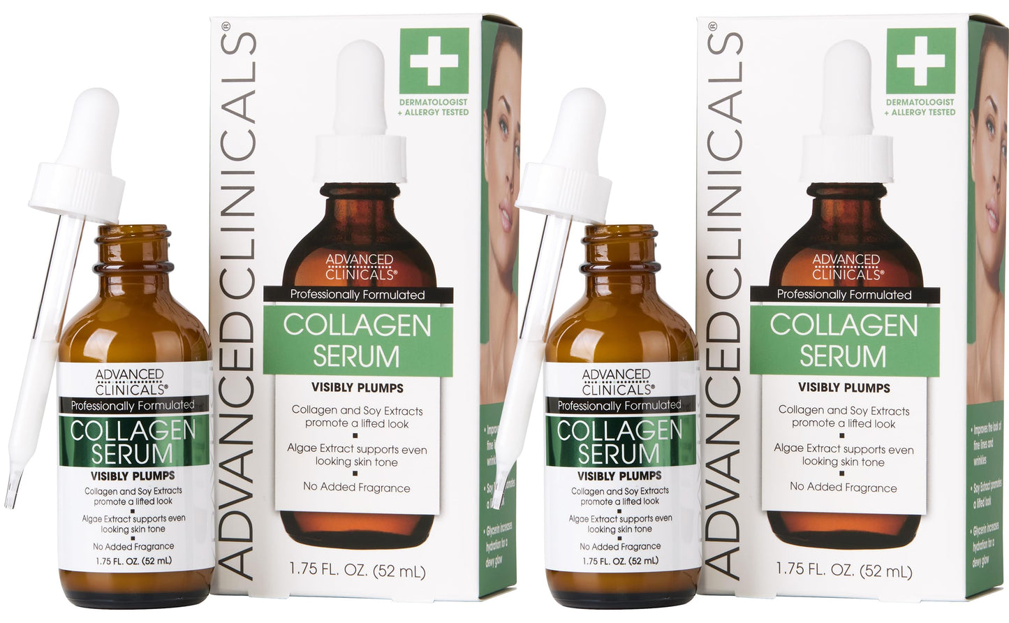 Advanced Clinicals Collagen Serum For Face | Visible Anti Aging Collagen Peptide Serum + Hyaluronic Acid Moisturizer Improves Look Of Wrinkles, Dry Skin, & Fine Lines, No added Fragrance, 2-Pack