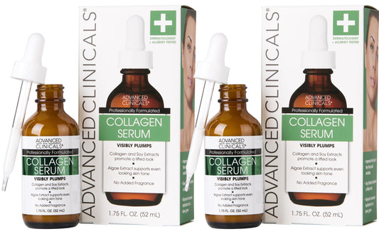 Advanced Clinicals Collagen Serum For Face | Visible Anti Aging Collagen Peptide Serum + Hyaluronic Acid Moisturizer Improves Look Of Wrinkles, Dry Skin, & Fine Lines, No added Fragrance, 2-Pack