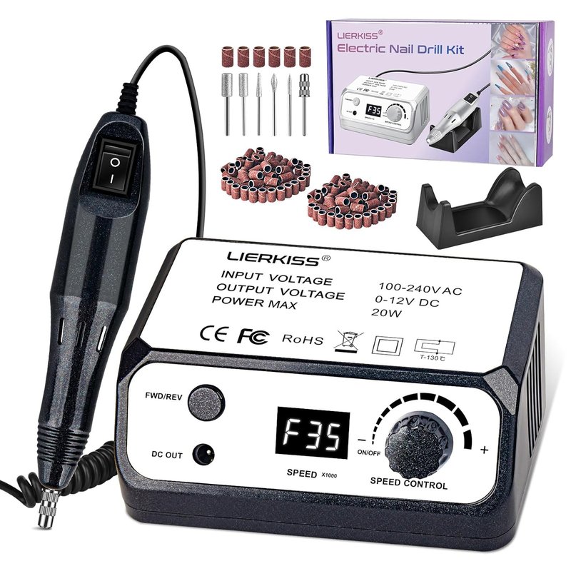 Electric Nail Drill - 35000RPM Professional File with 100 Sanding Bands & Bits for Acrylic & Gel Manicure | Pedicure Tools