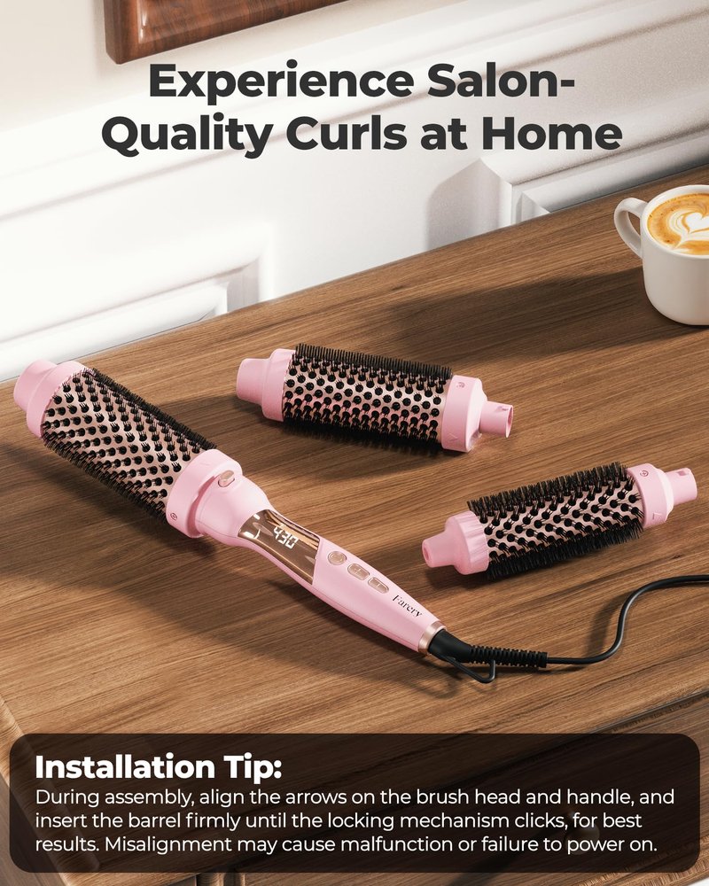 Farery Thermal Brush Set 3 in 1, Ceramic Curling Wand & Hot Brush with 9 Temperatures. 3 Interchangeable Travel Curling Irons for Short, Medium & Long Hair (1.25'', 1.5'' & 1.75'' Barrels)