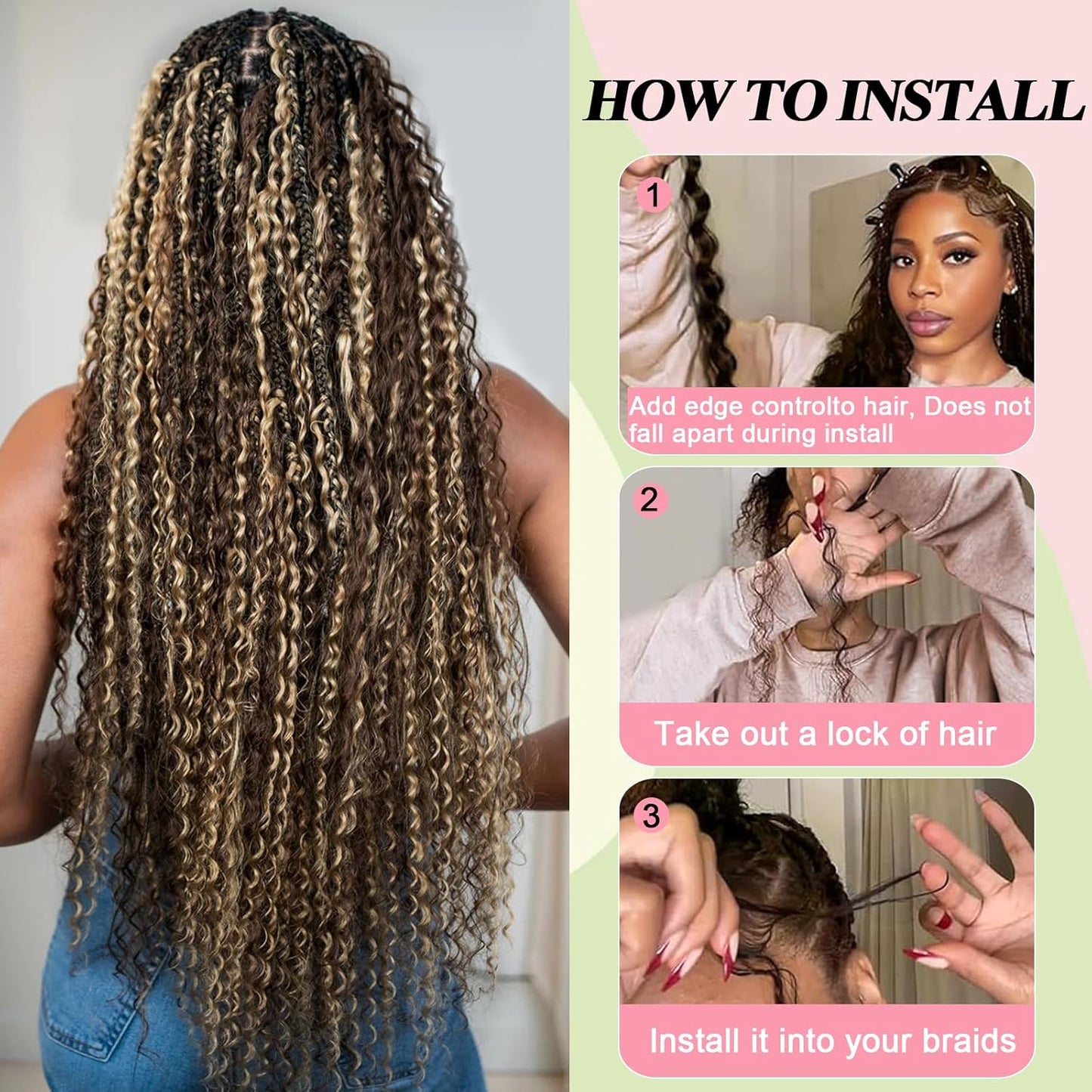 Boho Braids Human Hair - 110g 16 Inch Deep Water Wave Bulk Extensions | Virgin Curly 3 Bundles P4/30