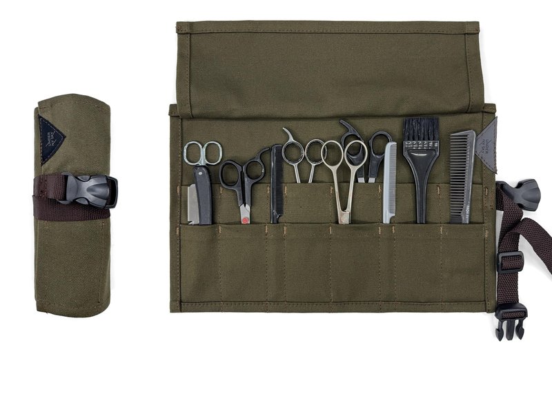 Under NY Sky Salon Scissors Roll Up Holder – Professional Canvas Pouch Case for Hair Stylists, Barbers & Hairdressers – Portable Storage Organizer for Hair Cutting Shears & Salon Tools - Green