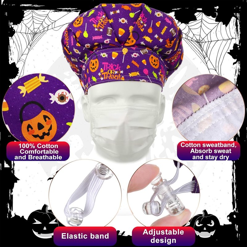 Jadive 6 Pcs Adjustable Scrub Caps with Buttons | Surgical Hats for Men & Women with Sweatband