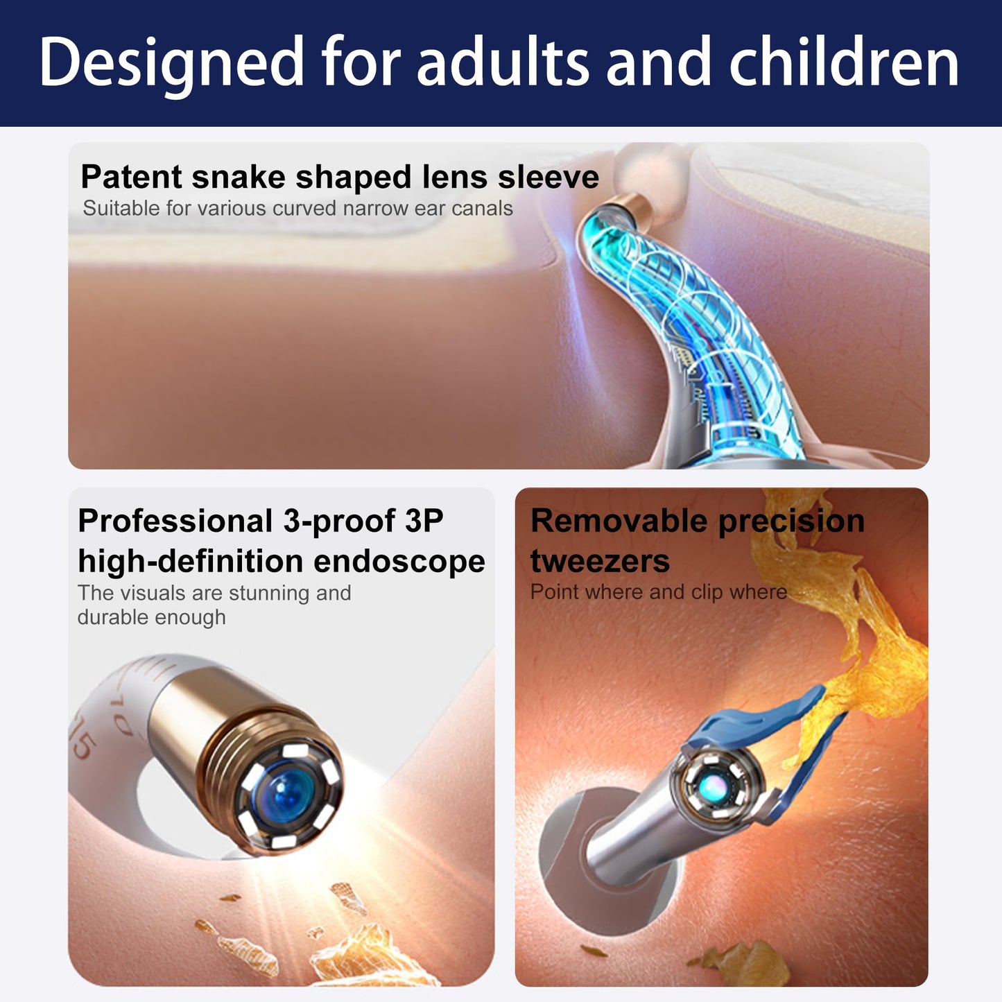 Ear Wax Removal Tool Camera, Smart WiFi Ear Cleaner with Camera, HD Visual Otoscope, Safe Silicone Flexible Scoops & Tweezers Sets Tools for Adults & Kids