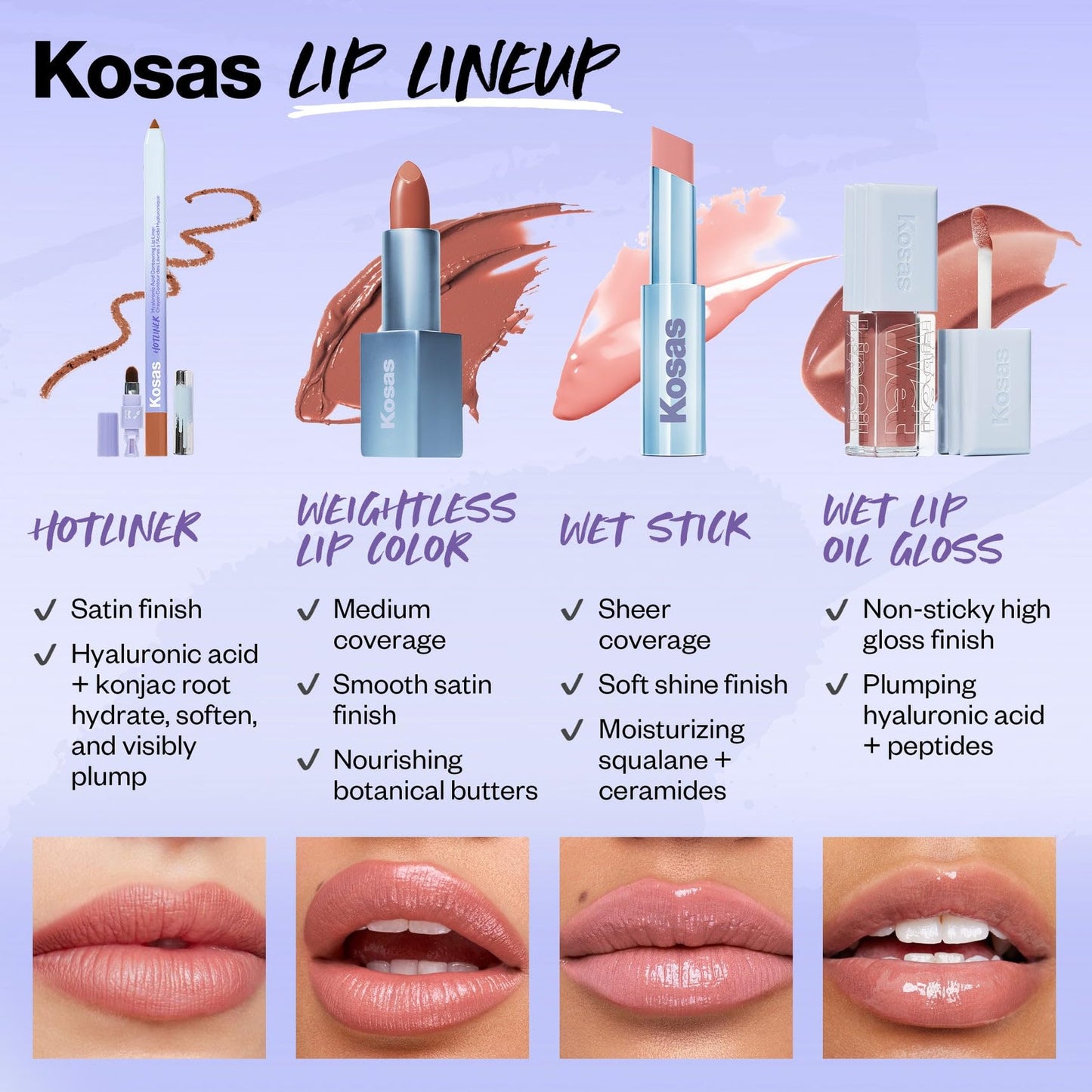 Kosas Wet Lip Oil Gloss – Hydrating Lip Oil Gloss with Hyaluronic Acid & Peptides, Non-Sticky, Unbuttoned