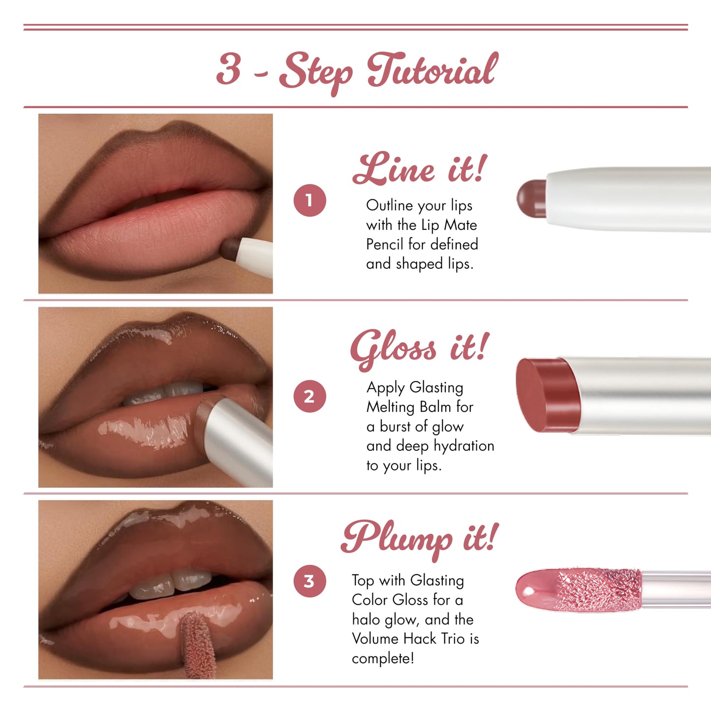 rom&nd Volume Hack Trio | 3-Step Plumping Lip Combo Set | Korean Lip Kit | Hydrated & Glossy Look | Trending on TikTok | Fuller Looking Finish | Mocha Mousse Set