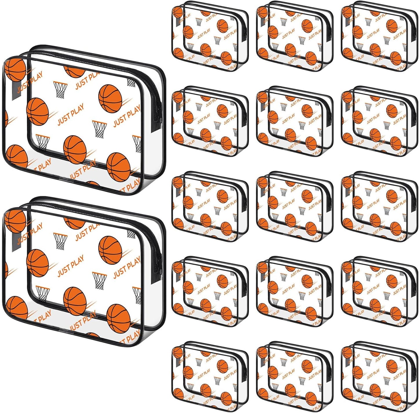 Basketball Clear Makeup Bags - 24-Pack Waterproof PVC Cosmetic Pouches | Party Favors & Team Gifts