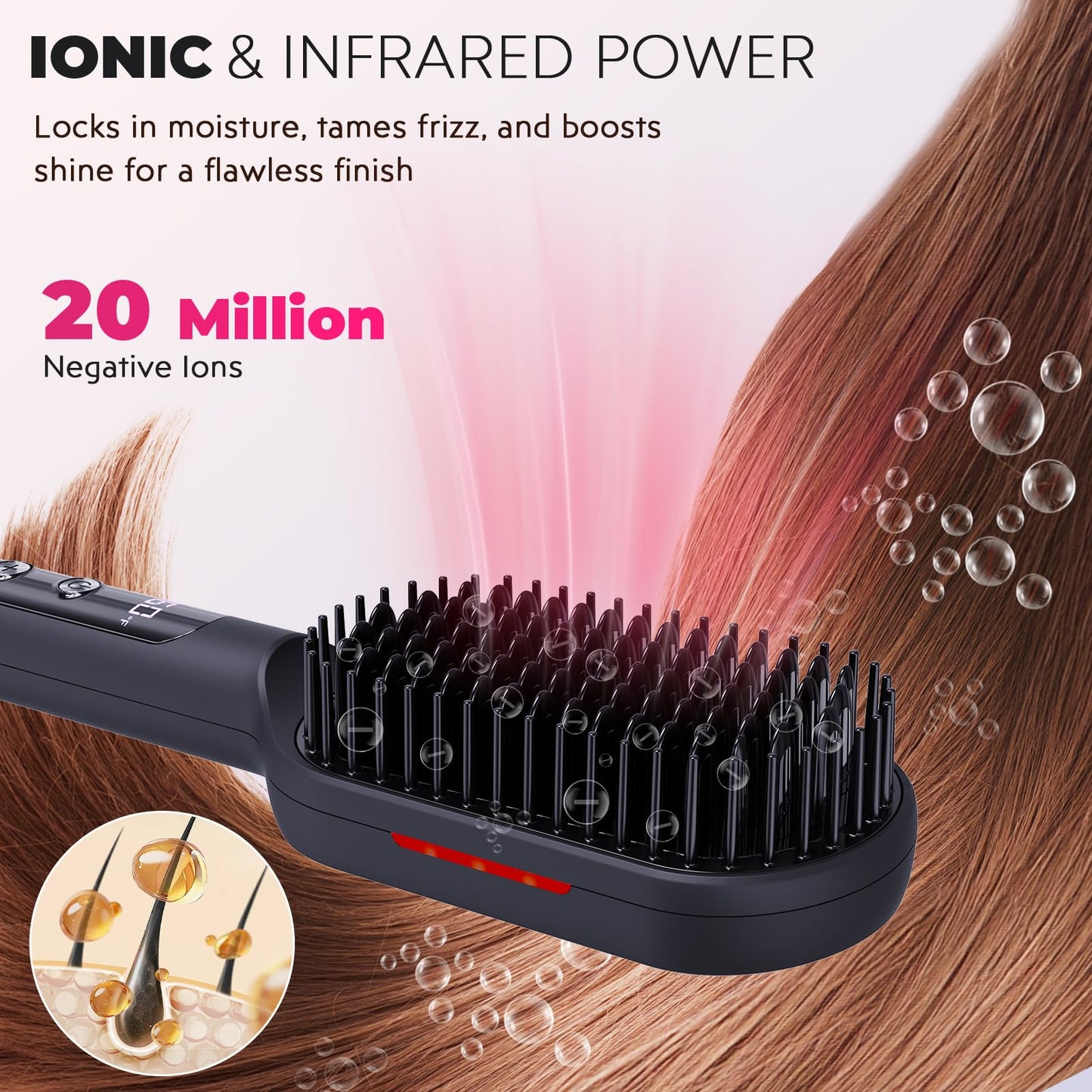 LANVIER Hair Straightener Brush, Ionic Straightening Brush with Infrared