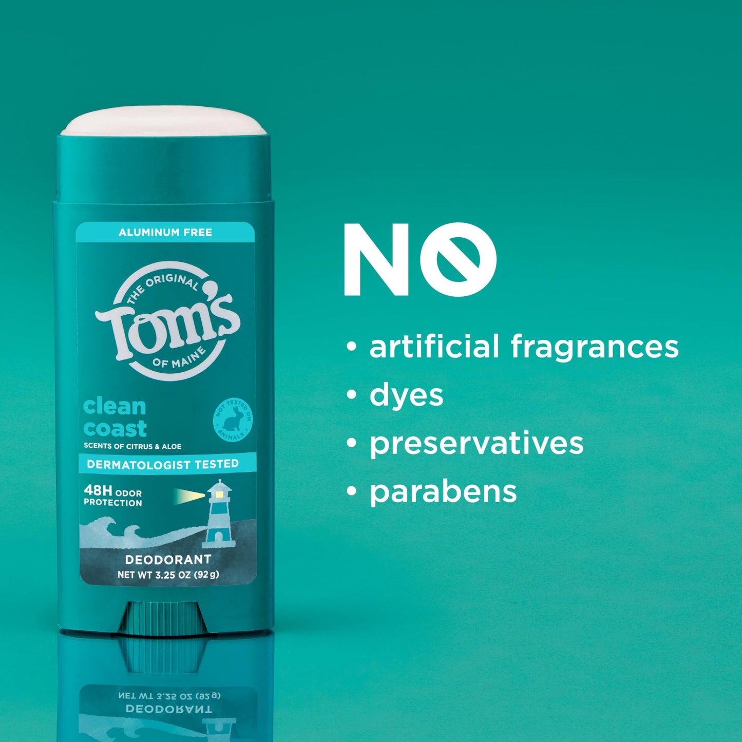 Tom’s of Maine Clean Coast Natural Deodorant for Men and Women, Aluminum Free, No Artificial Fragrances, Dyes, or Preservatives, Baking Soda Free, 48-Hour Odor Protection