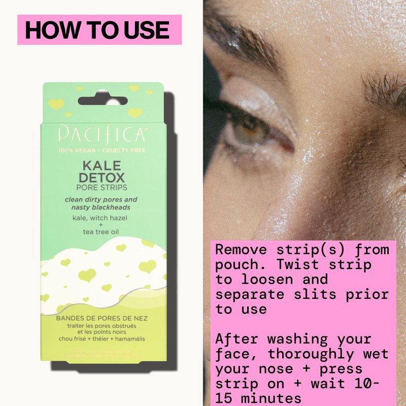 Pacifica - Blackhead Remover Strips Nose Strips - 12-PACK Kale Detox Skin Care - Deep Pore Cleansing w/Instant Pore Unclogging - Oil-Free Non-Comedogenic Vegan Clean Beauty Dermatologist Tested