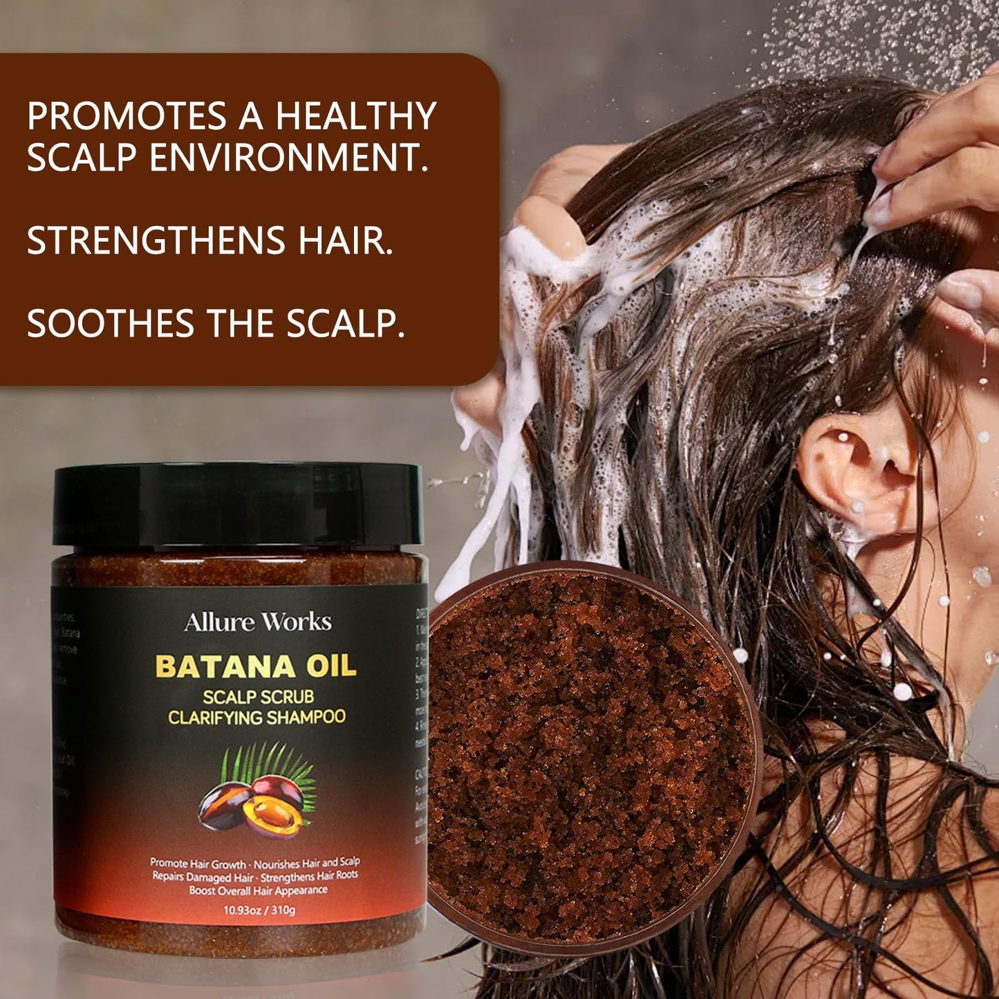 Exfoliating Scalp Scrub Clarifying Shampoo with Batana Oil & Rosemary for Dandruff, Buildup, Oily or Itchy Scalp, and Thinning Hair – Natural Scalp Cleansing Shampoo for Men and Women – 310g