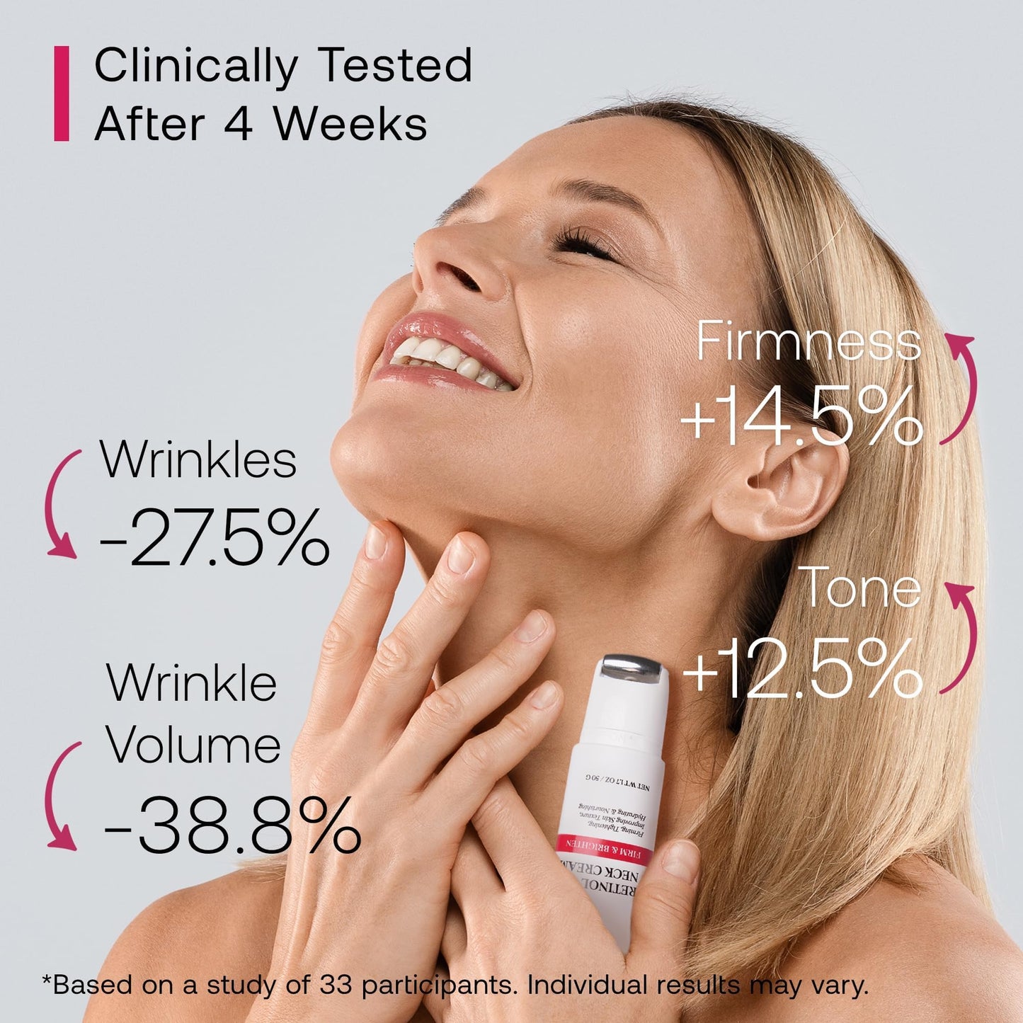 Bestkiss Neck Cream for Tightening and Firming: Hydrates, Lifts & Smoothes with Cooling Massaging Roller Applicator - with Retinol, Niacinamide & Hyaluronic Acid for Face, Neck & Chest, 1.7 OZ/50g