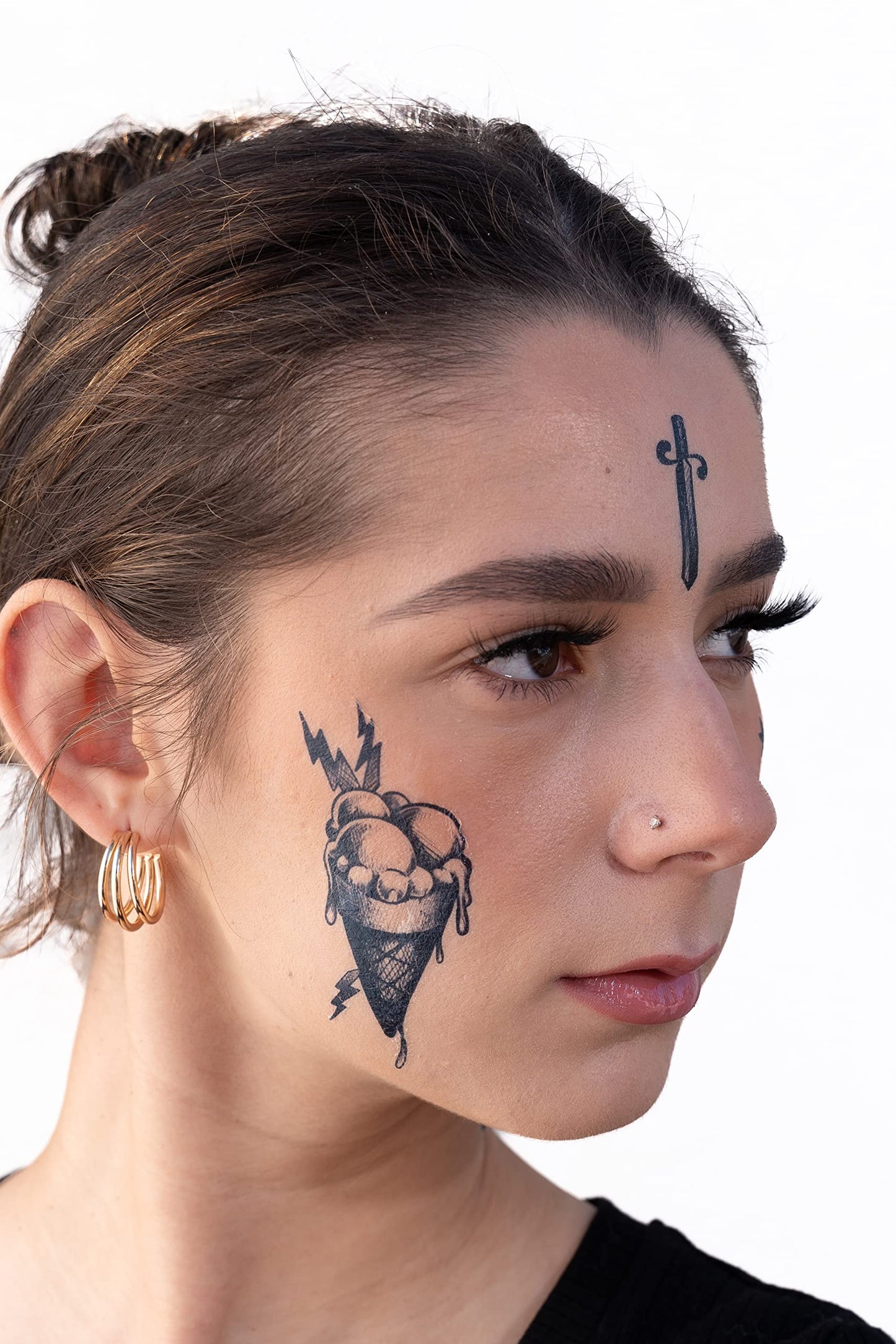 Thug Ink Temporary Tattoos – Volume II – 6-Piece Set | Dagger, Ice Cream Cone, Crown & More | Water-Transfer Face Tattoos – Fun Fake Ink for Parties, Costumes & Vibes