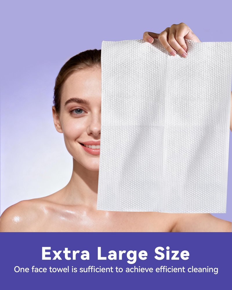 Jolly Care Disposable Face Towels, 10"×12" XL Face Towelette Disposable, Soft Makeup Remover Dry Wipes, Thick Facial Tissue for Women Cleansing, Skin Care, 50 Count (4 Pack)