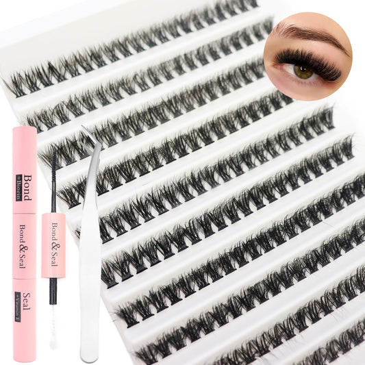 DAODER Short Lash Extension Kit 50D Natural Lash Clusters Wispy Fluff Eyelash Extensions D Curl Individual Lashes 9-13MM Thick Eyelashes Clusters Bond and Seal(Thick Short Eyelash Extension Kit 50P)