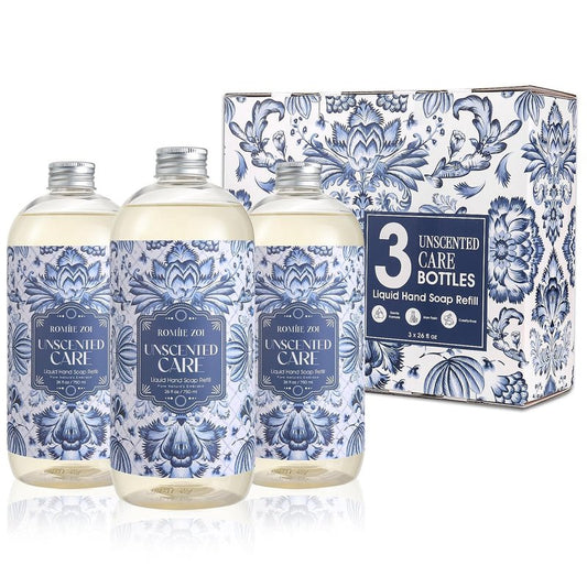 Liquid Hand Soap Refills Gift Set - Unscented Plant-Based Formula | 3 x 26 Fl Oz Bottles for Sensitive Skin