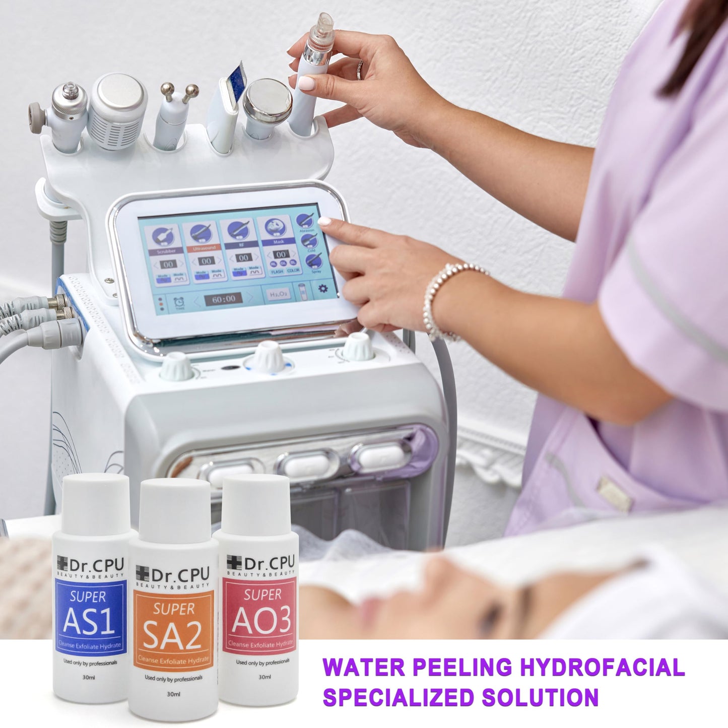 Water Peeling Aqua Peel Concentrated Solution Face cleansing and moisturizing 30ml/1.01oz Per Bottle Dilute to 800ml/27oz Solution Use AS1 SA2 AO3 3 Bottles Per Set Elitzia ETCCS123T
