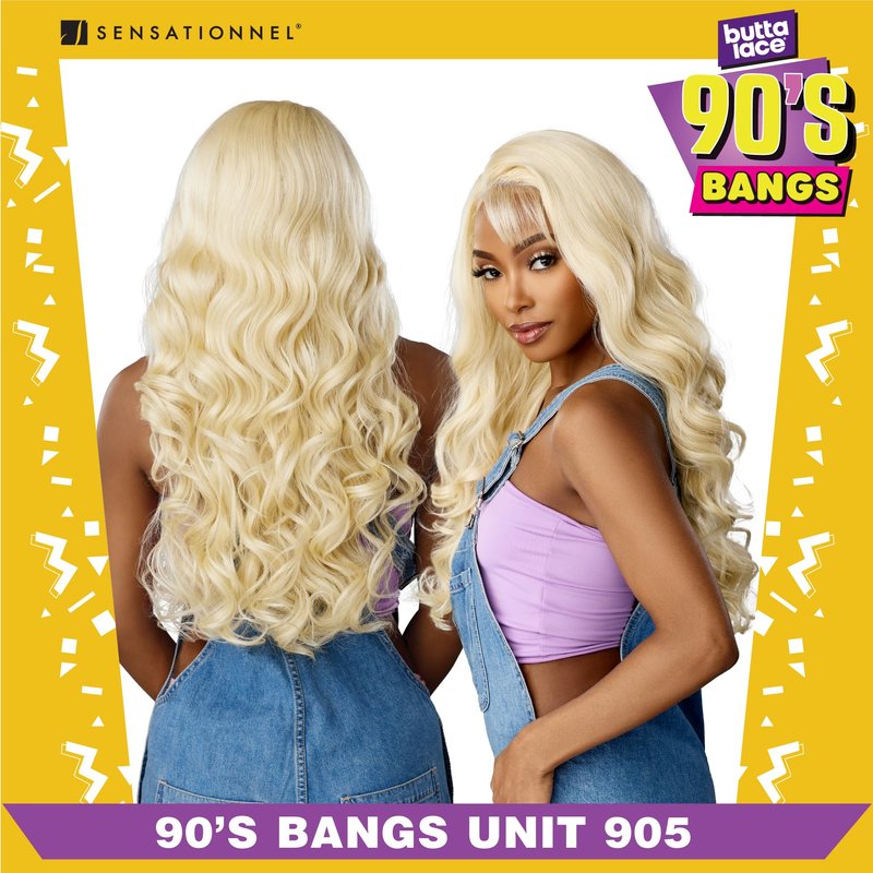 Sensationnel Butta Lace 90Sbangs Wigs - Unit 905 Glueless Wide Deep Part Synthetic Preplucked Hairline (CHOCOLATECOPPER)