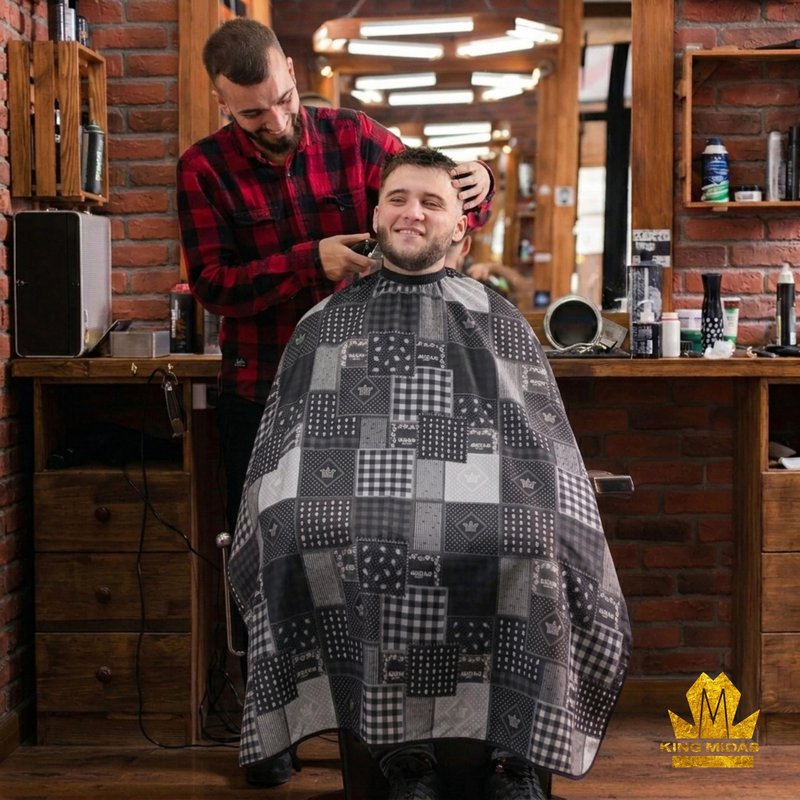 King Midas Barber Hair Cutting Cape for Men & Women - Adjustable Neck Hair Cape for Haircuts with Snap Button, Hairstylist Essentials - Floral – Black