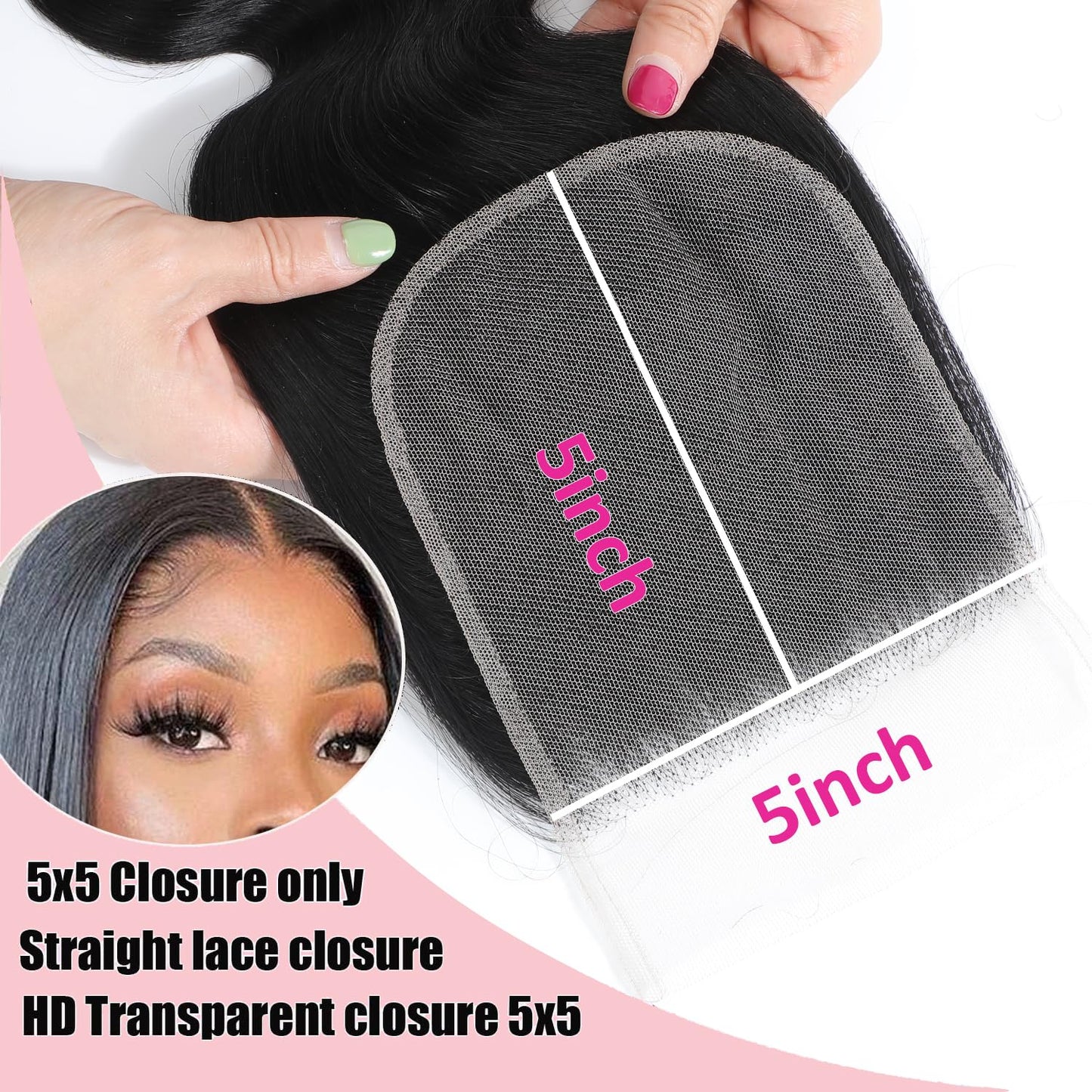 Body Wave Closure Free Part 5x5 Lace Closure Hd Transparent Human Hair Invisible Lace 12A Brazilian Virgin Remy Human Hair Closure 100% Human Hair Pre Plucked Natural Black 14 Inch