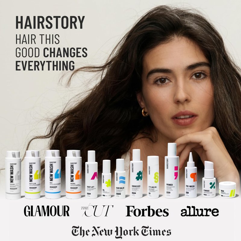Hairstory New Wash Rich with Bonus Scalp Brush – Detergent Free Shampoo for Thick Curly Coarse Hair, Sulfate Free Deep Moisture Cleansing Cream, 8 Fl Oz Refillable Bottle