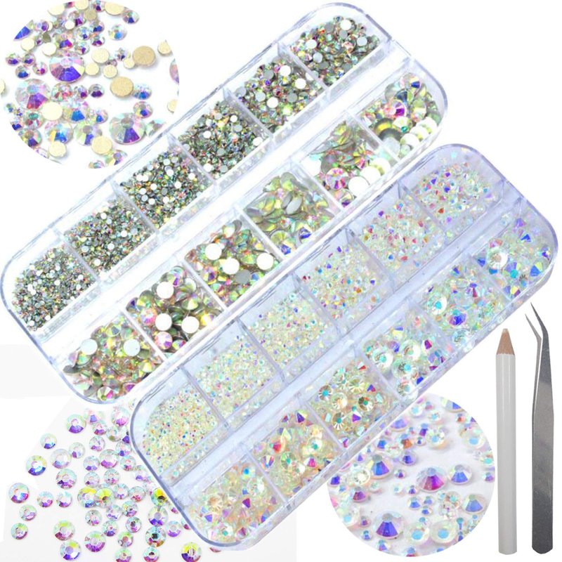Lifextol Nails Rhinestones for Crafting 6sizes SS20 Rhinestones Flatback for Nails and Face with Tweezers and Picking Rhinestones Pen, 4000pc Kit A