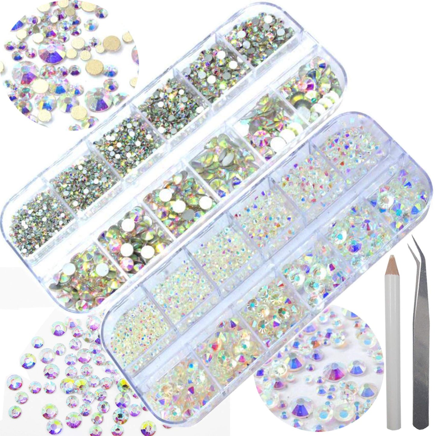 Lifextol Nails Rhinestones for Crafting 6sizes SS20 Rhinestones Flatback for Nails and Face with Tweezers and Picking Rhinestones Pen, 4000pc Kit A