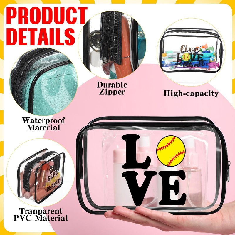 Reginary 12 Pcs 7 x 4.7 x 2.4'' Softball Makeup Bag Softball Gifts for Team Clear PVC Softball Cosmetic Case Softball Goodie Bag Stuffers Accessories for Woman Toiletry Zipper Pouch Team Party Favors