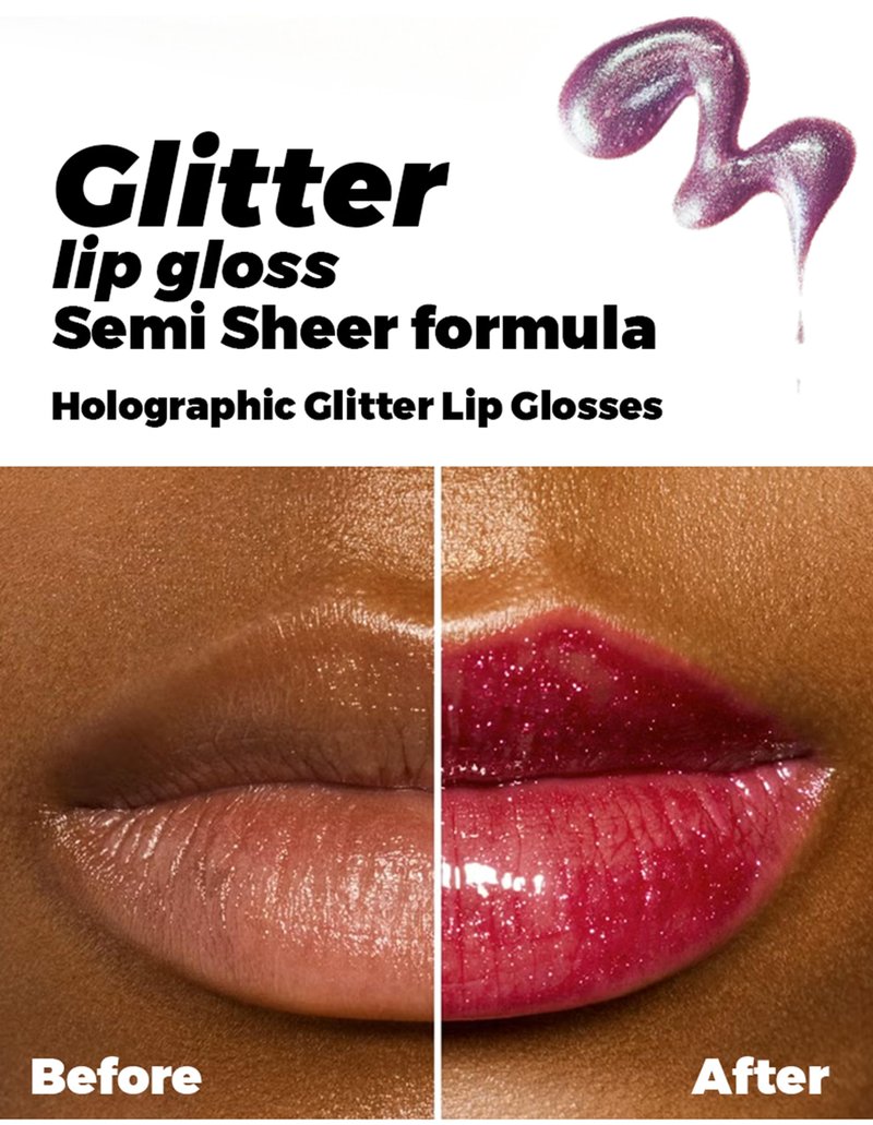 Erinde Glitter Shimmer Lip Gloss, Hydrating High-Shine Glimmer Finish & Sheer Wash Of Color Lip Oil, Non-Sticky, Moisturizing Lip Makeup, Bling Sparkle Lip Gloss Lipstick, Vegan & Cruelty-Free, 04