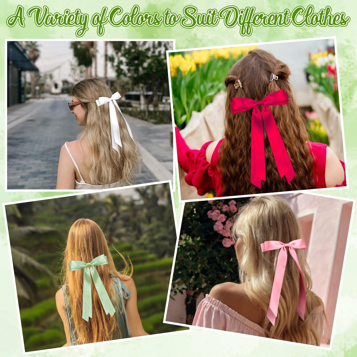 40Pcs Satin Hair Bows Bulk Big Hair Bows for Women Large H-air Ribbons Silky Satin Oversized H-air B-ows Long Tail for Women Oversized Long Tail Ribbons Large Knot Clips Barrettes for Holiday Gifts
