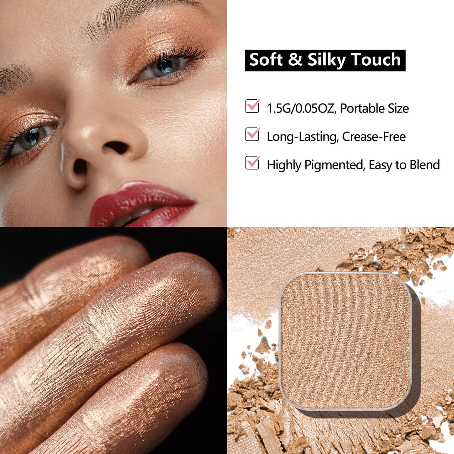 Fillwie 3-Color Eyeshadow Set with Compact – Removable Neutral Matte & Shimmer Pans, Ivory, Champagne & Taupe, High-Pigment Longwear Eye Makeup