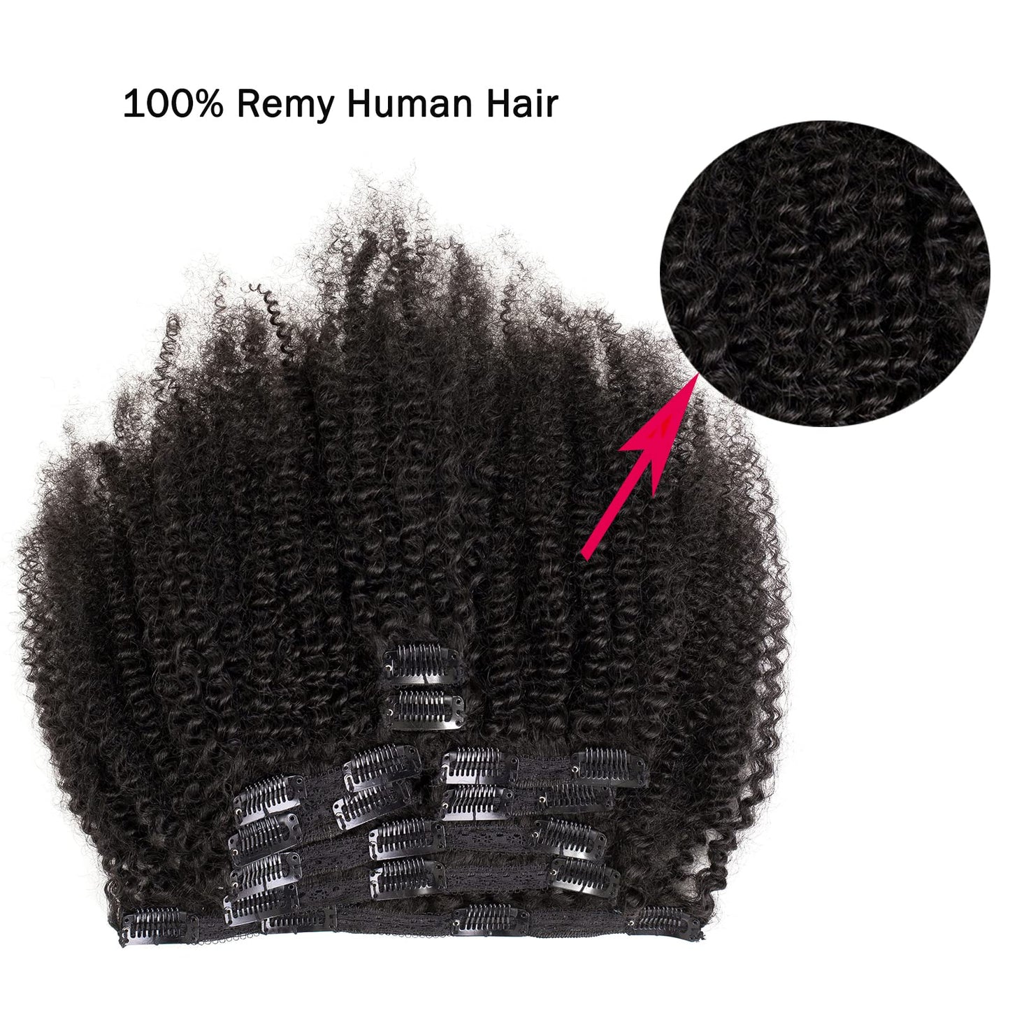 SAGA QUEEN Afro Kinky Curly Clip In Hair Extensions Human Hair 8pcs 18clips 120g/pck Brazilian Virgin Remy Human Hair 4B 4C Afro Curly Clip Ins Natural Black Color 16inch Clip On Hair Extension