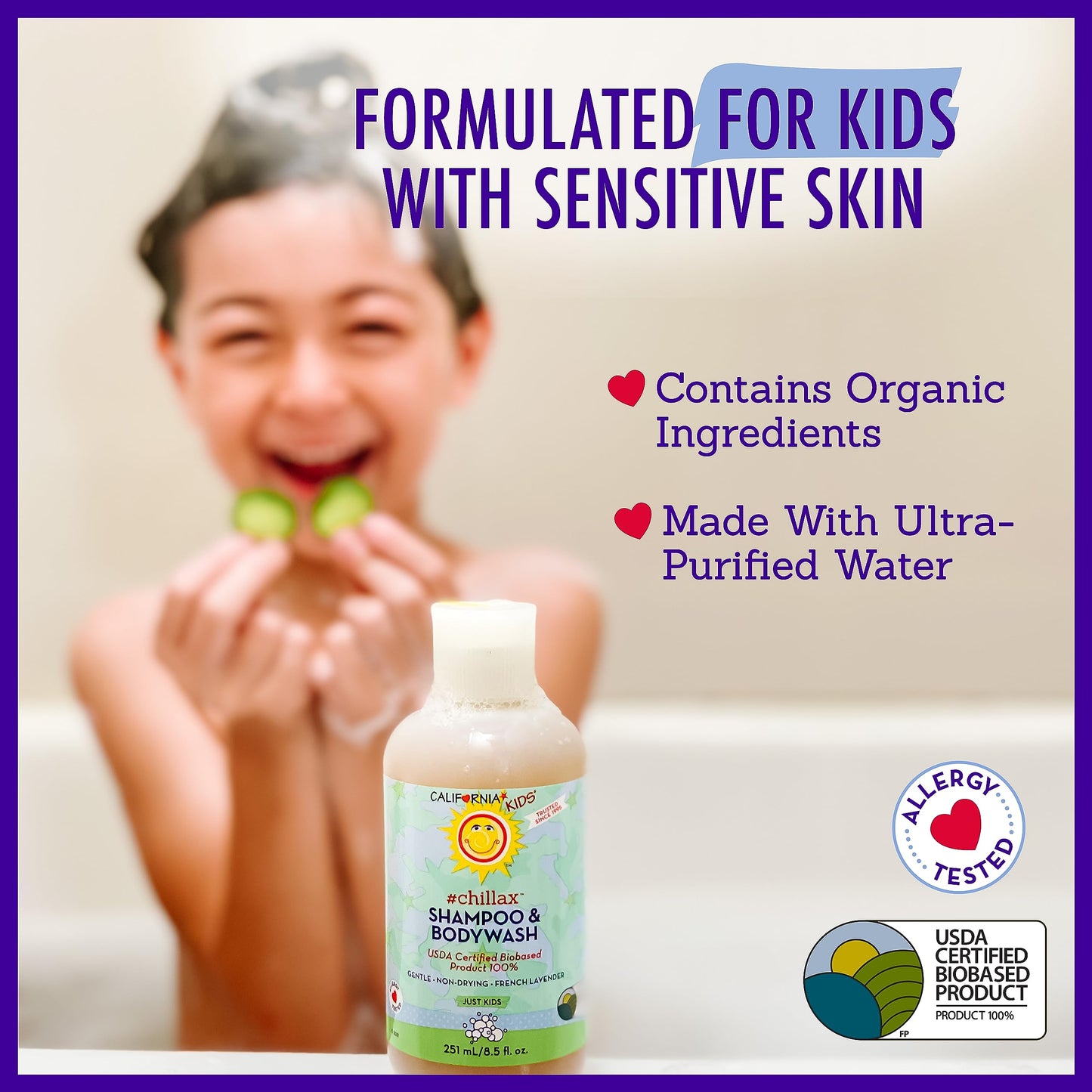 California Kids Shampoo + Body Wash | Chillax Lavender Body Wash | Gentle Skin Care for Kids + Teens | 100% Plant-Based | Hypoallergenic | 8.5 oz