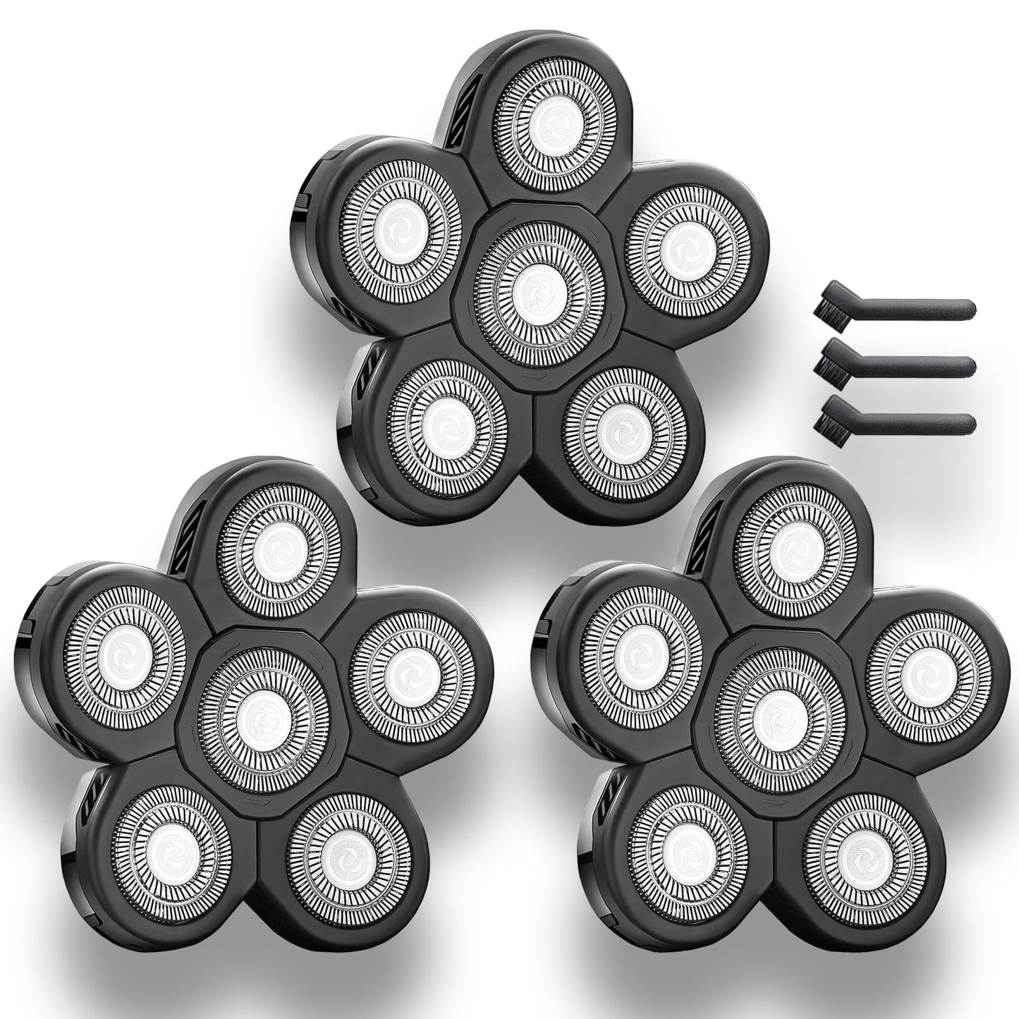 3 Pack Shaver Replacement Blades Compatible with Freebird Head Shaver Kit, 6 Blades Shaver Replacement Heads for Bald Men, Ruixin Replacement Blades for Flex-series Electric, with 3 Brushes.