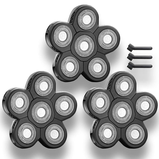 3 Pack Shaver Replacement Blades Compatible with Freebird Head Shaver Kit, 6 Blades Shaver Replacement Heads for Bald Men, Ruixin Replacement Blades for Flex-series Electric, with 3 Brushes.