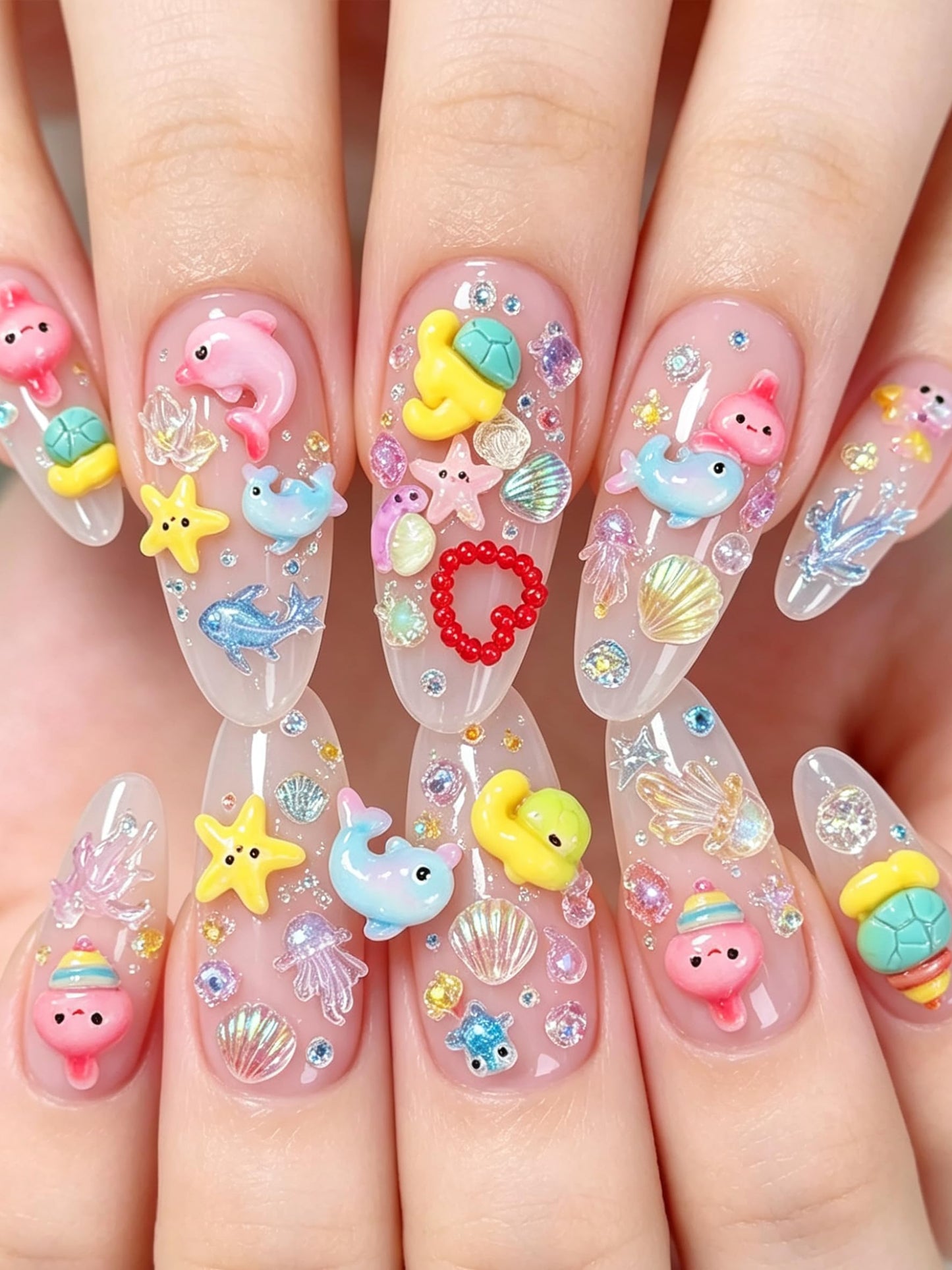 COOSLIM 120PCS Summer Beach Nail Art Resin Accessories, Ocean Theme Shell Starfish Goldfish Nail Studs Sea Series Whelk Nail Charms Supplies for Nail Art Designs DIY Manicure Decoration 2