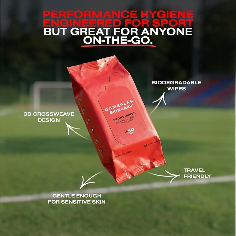 GamePlan Sport Face & Body Wipes | Biodegradable, Non-Sticky, Removes Sweat & Dirt - 2 Pack